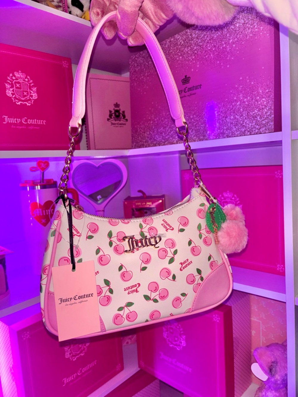 Juicy Couture Pink Cherry Print viral Shoulder Bag💞🍒